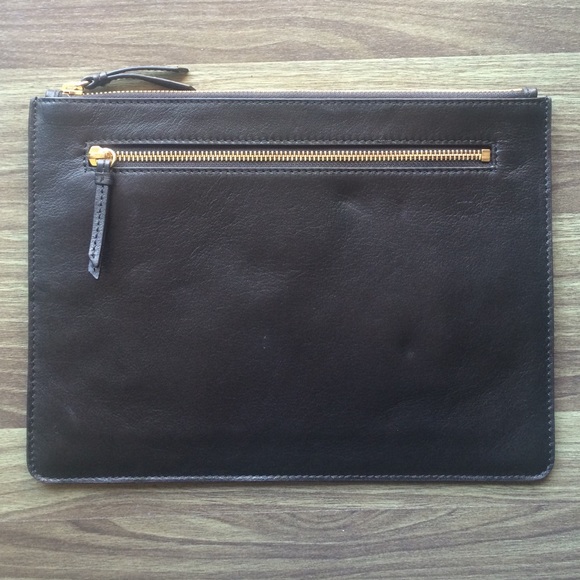 Barney's New York black leather envelope clutch