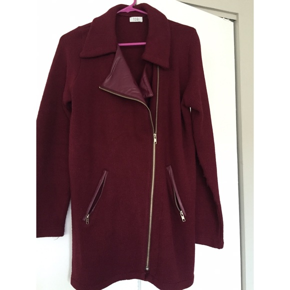Tobi Burgundy Asymmetrical Jacket - Picture 2 of 5