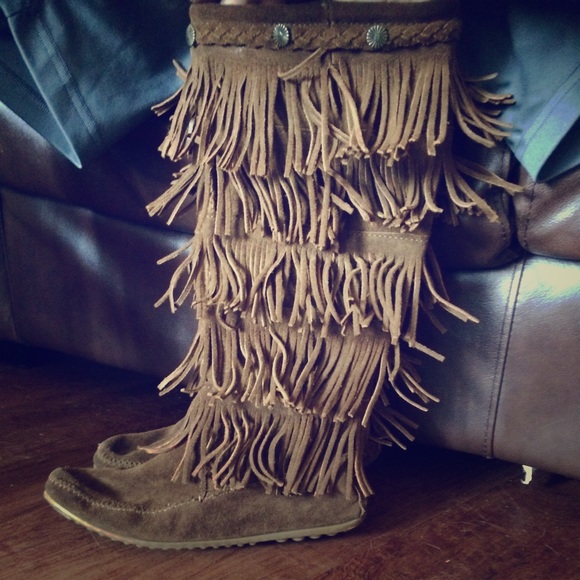 Dark brown Minnetonka Boots