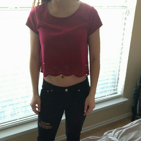 Urban Outfitters red/burgundy laser cut  crop top