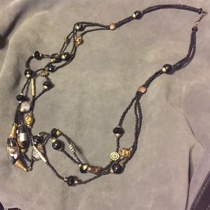 Black, Gold, Silver, Coral Necklace