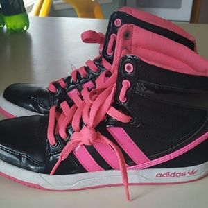 Adidas high tops pink and black