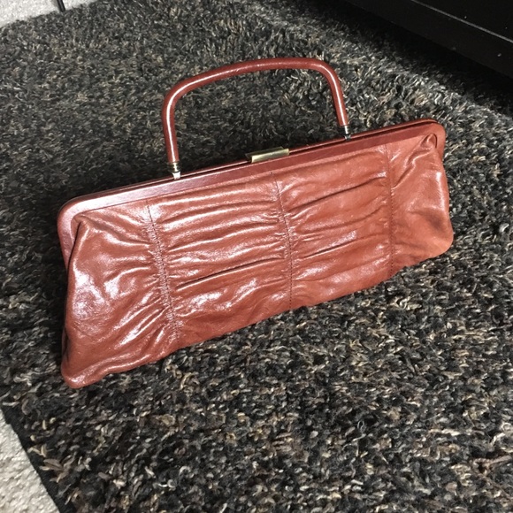 HOBO Leather Clutch Purse Cognac Brown w Handle - Picture 2 of 4
