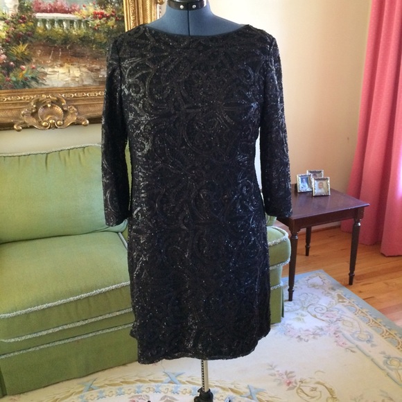 Lauren Ralph Lauren black sequin cocktail dress 16