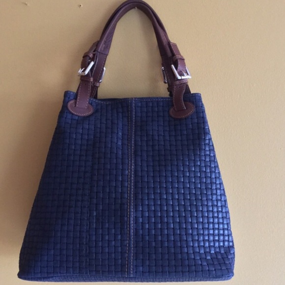 Sergio Bari Bags High End Italian Made Navy Leather Weave Bag