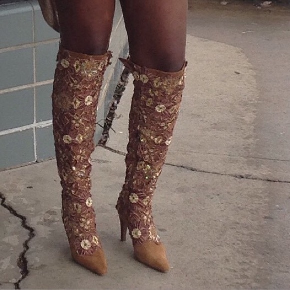 Hand Embellished suede boot