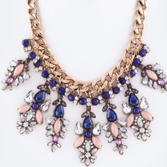 Jeweled gold chain statement necklace