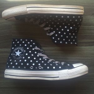 Converse high tops black with silver polka dots