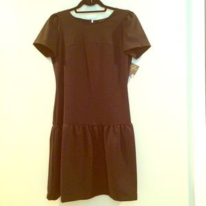 Taylor Black lurex ribbed drop waist dress