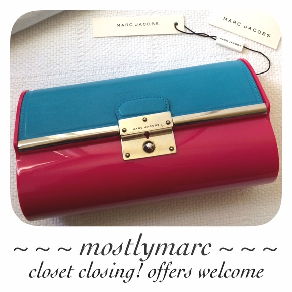 Marc Jacobs Handbags - Marc Jacobs Pink + Turquoise Colorblock Clutch