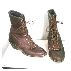 Brown leather 'ropers' lace up boots