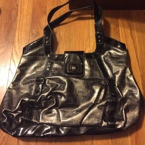 Silver and Black Croc-like Handbag