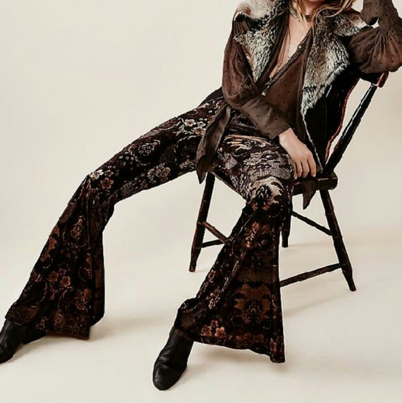 Free People Lowrise Printed Velvet Flare pants
