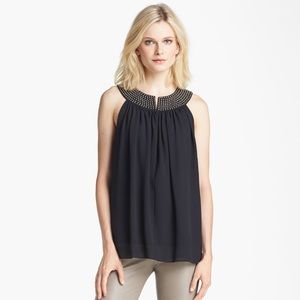 Robert Rodriguez studded color silk top in black