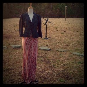 Wrap look striped drawstring maxi