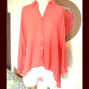 ❤️ Coral High-low Blouse with Gold Detail