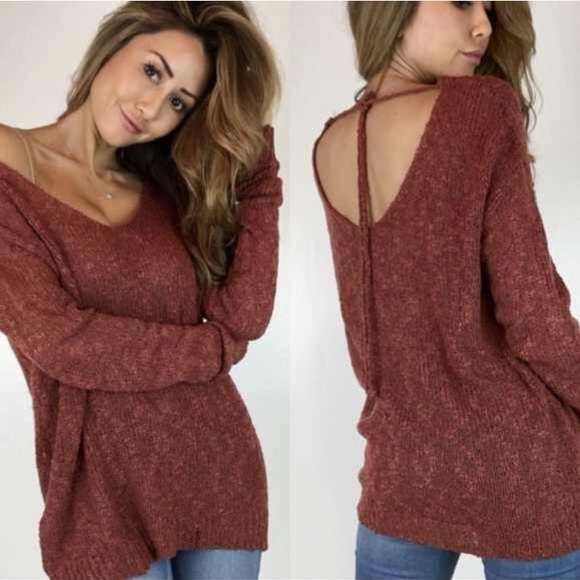 • SOLD • Rust Summer Open Back Knit Sweater S - Picture 2 of 4