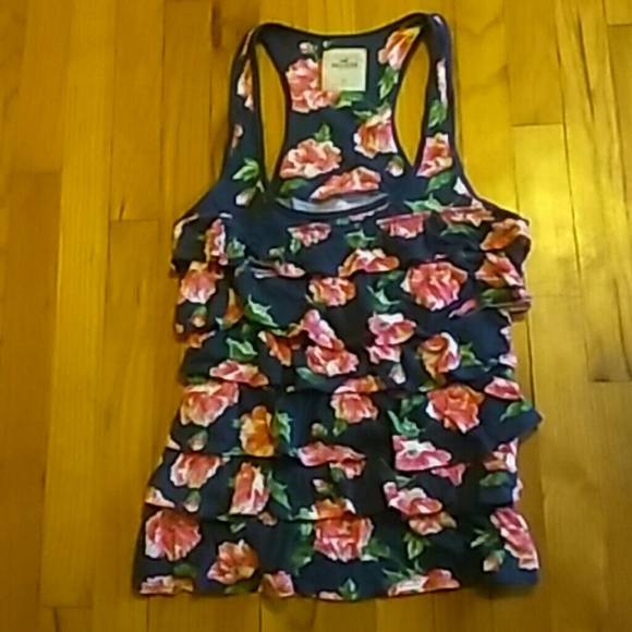 Hollister floral racerback ruffled tank top