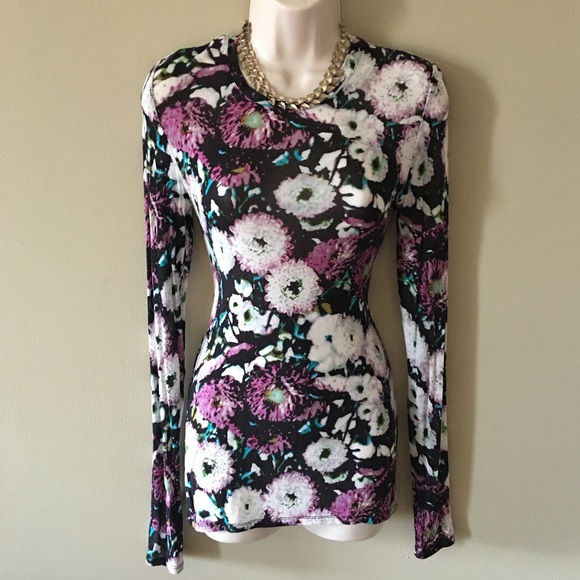 BCBG MaxAzria Long Sleeve Floral Top