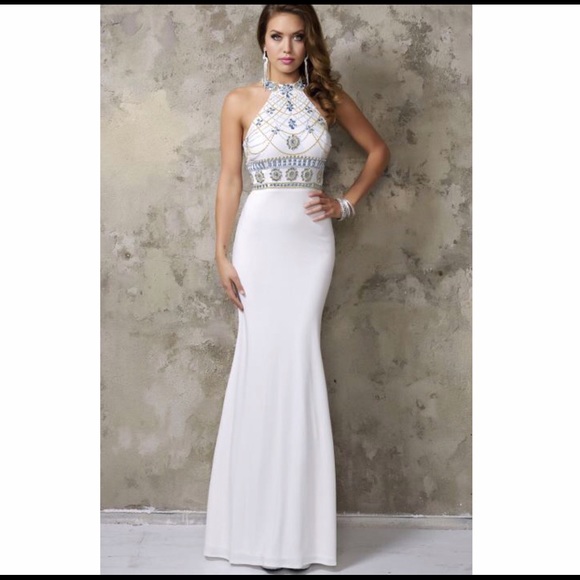 Beaded White Gown Prom Dress