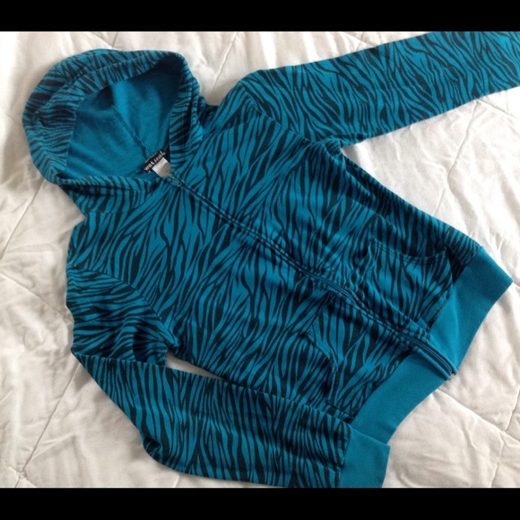 🔴 Turquoise tiger print zip up hoodie - Picture 1 of 3