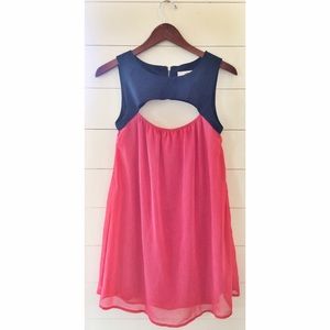 Navy and Coral Cut Out Dress