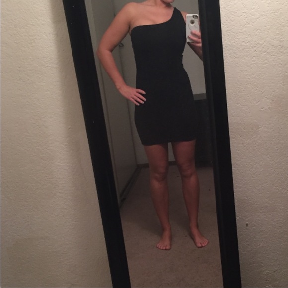 Black Cotton One Shoulder Dress