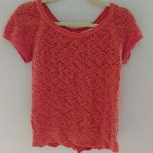 Zara Knit Short Sleeve Top With Buttoned Back