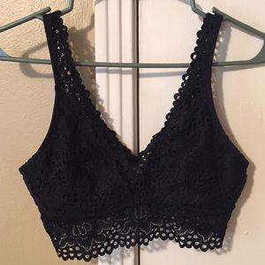Black boho plunge crochet bralette