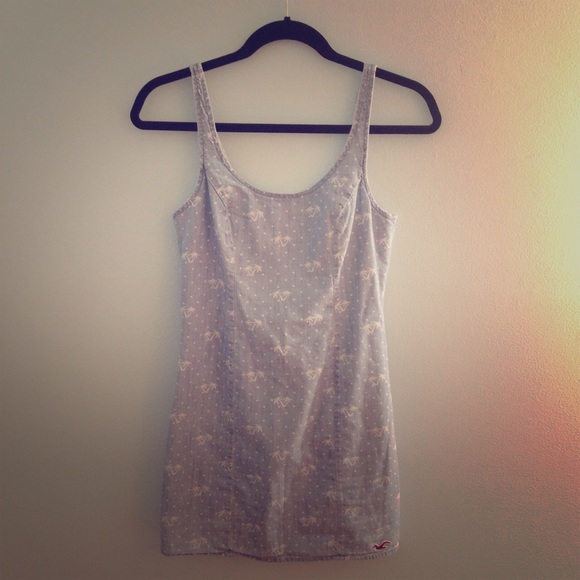 Blue Hollister Mini Dress w/Polka Dots&Palm Trees