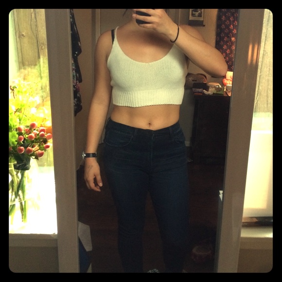 White knit crop top - lace back