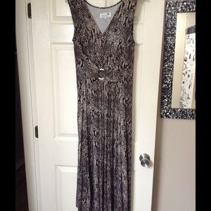 Snake Print Sleeveless Maxi Dress With Gold Buckle