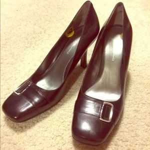 Bandolino black leather heels with buckle detail