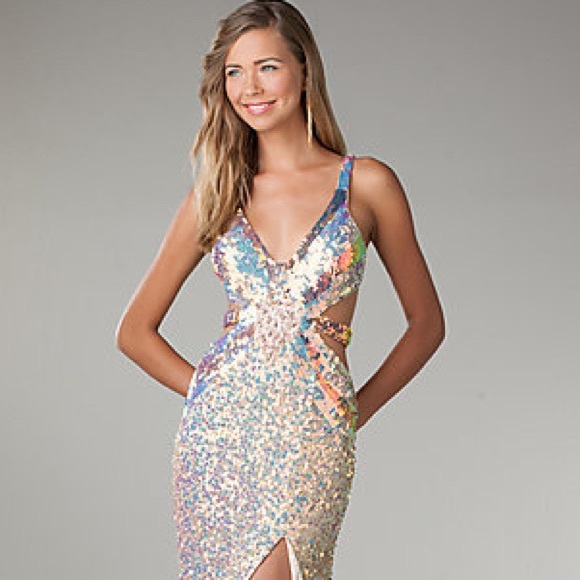 Sparkling Gold Long Dress-Reflects Nude/Pink