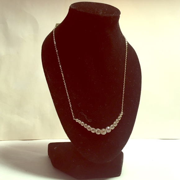 Sterling silver Cz stud crescent necklace