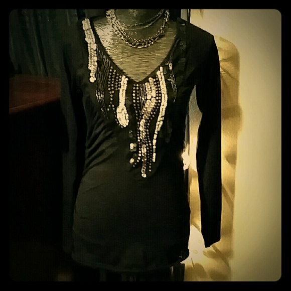 Daytrip Black Studded long sleeve dress top