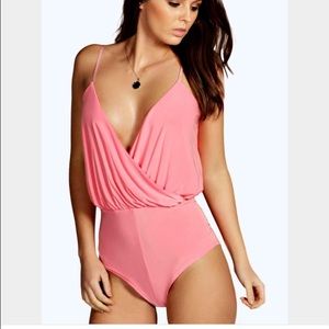 Boohoo NIGHT Sophie Wrap Bodysuit in Coral