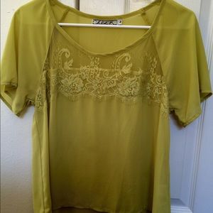 Cute chartreuse blouse with lace detail