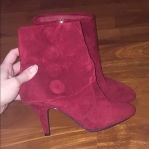 Red suede booties or heels