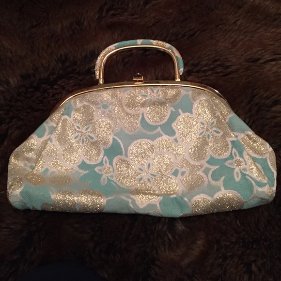 Banana Republic Blue and Gold Clutch