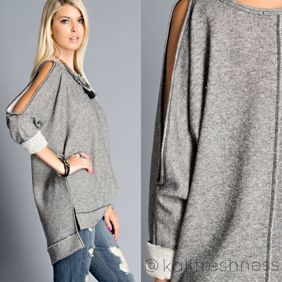 🌺HP🌺 Cold Shoulder French Terry Cut-Out Top - Picture 3 of 3