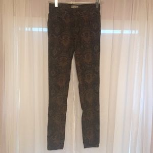 FREE PEOPLE Dark Green Paisley Corduroys