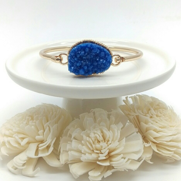 Gold & Royal Blue Druzy Cuff Bracelet