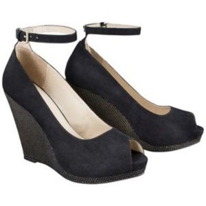 Black Peep Toe Wedges