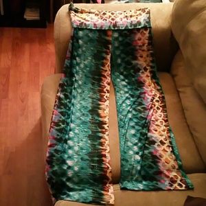 Flare bottom foldover palazzo pants