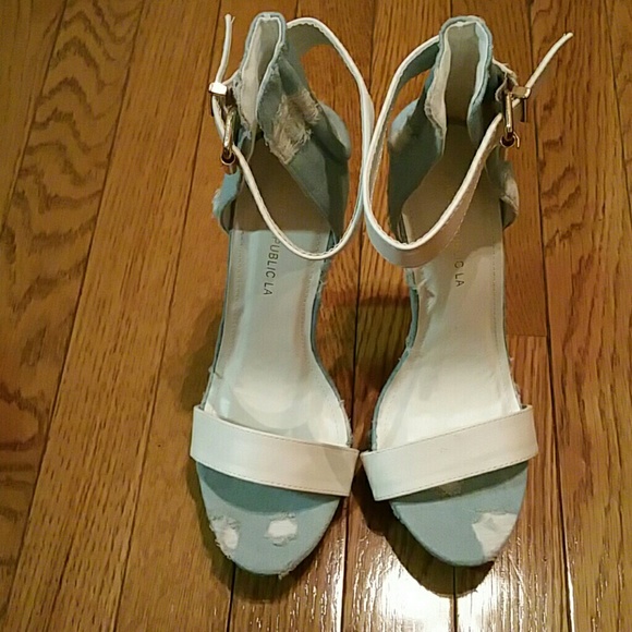 Shoe Republic LA Denim Open Toe Heels
