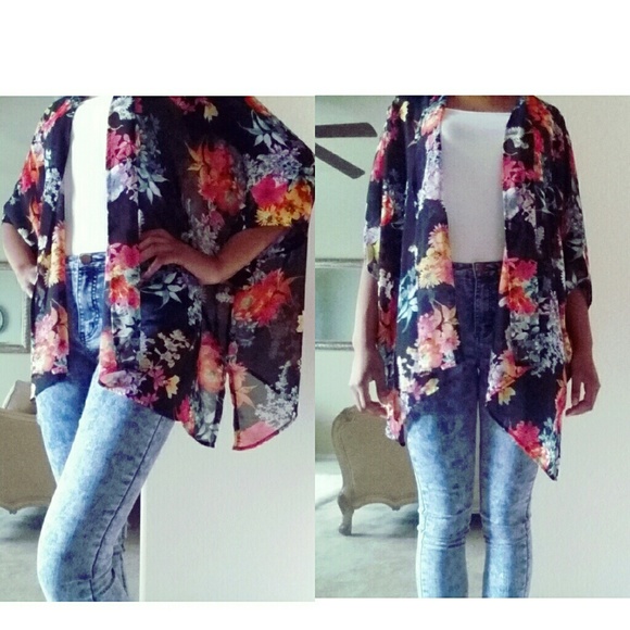 Floral Black Kimono Cardigan