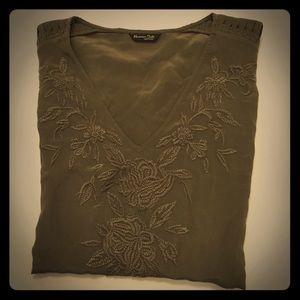Massimo Dutti Silk Embroidered Top NWOT
