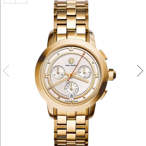 TORY BURCH WATCH, GOLD-TONE/IVORY CHRONO, 37 MM