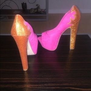 Pink & Orange Open Toe Heels
